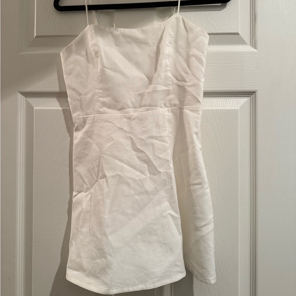 Zara White Strapless Mini Dress With Shorts